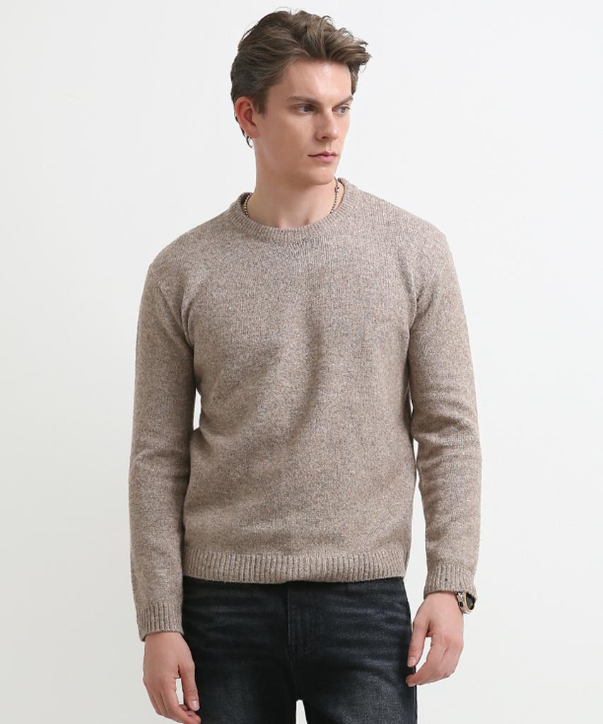 Seuteulaikeu Fine Blend Classic Crew Neck Knit (Light Brown)