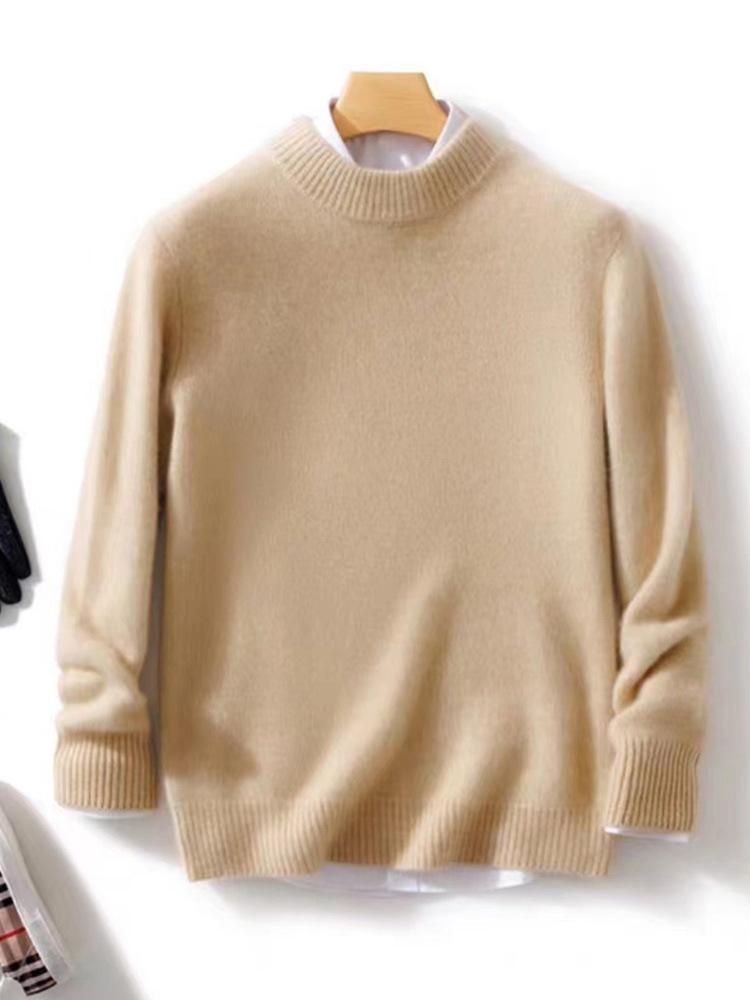 Men's 100% Wool Crew Neck Sweater - Casual Business, Thick Knit, Autumn/Winter Versatile.
