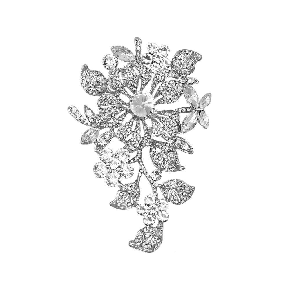 

Vintage Luxury Pin Banquet Metal Rhinestone Brooch Clothing Decoration Crystal Flower Brooch Gift белый