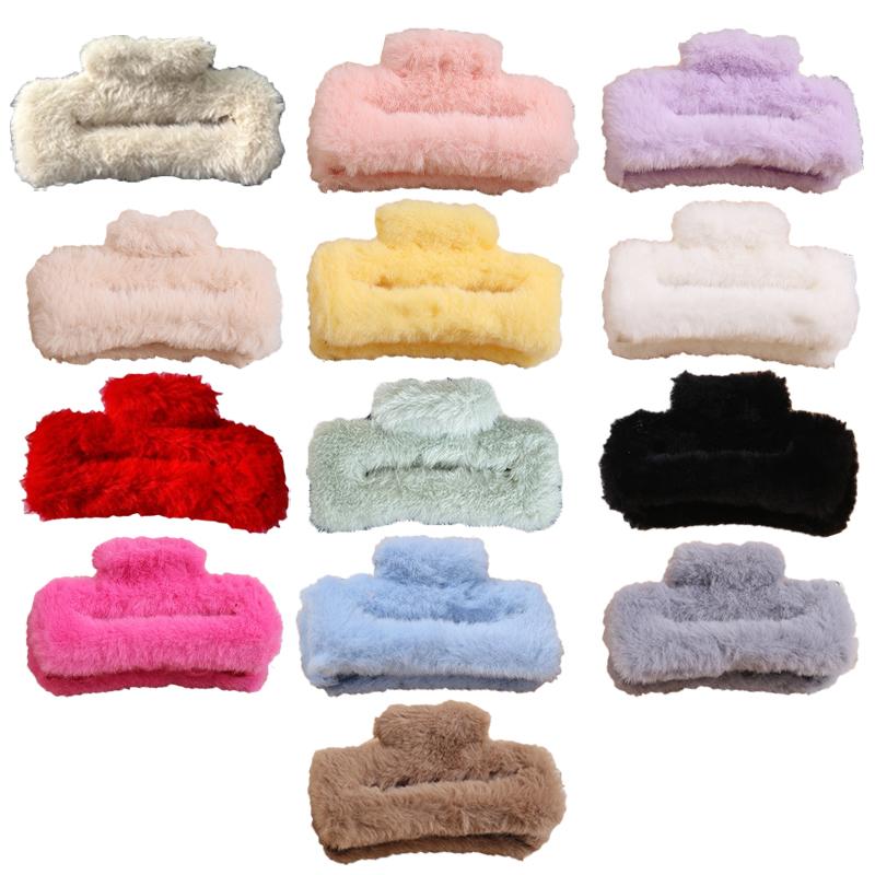 10.5cm Plush Square Hair Clip Women's Korean Style Ins Simple And Versatile Grab Clip Fashion Shark Clip Hair Accessories