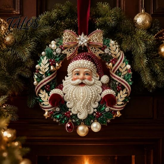 Festive Home Accents Cute Santa Christmas Ornaments, 2D Flat Acrylic Claus Hanging Ornaments Decoration for Holiday Tree, Indoor, Outdoor Party Decor