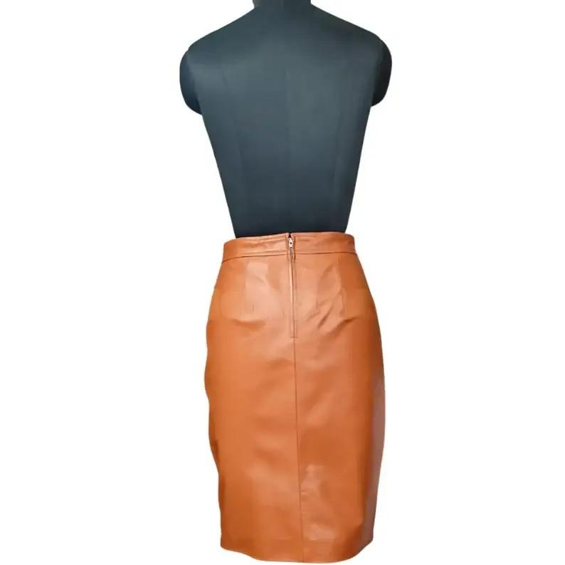 Fustă de damă maro elegantă, lucrată manual, piele de miel autentică, elegantă, casual, formală