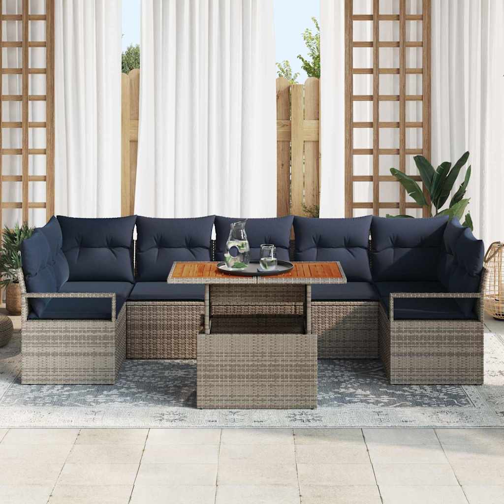 Garden Sofa Set with Cushions 8 Pcs Grey and Navy Blue