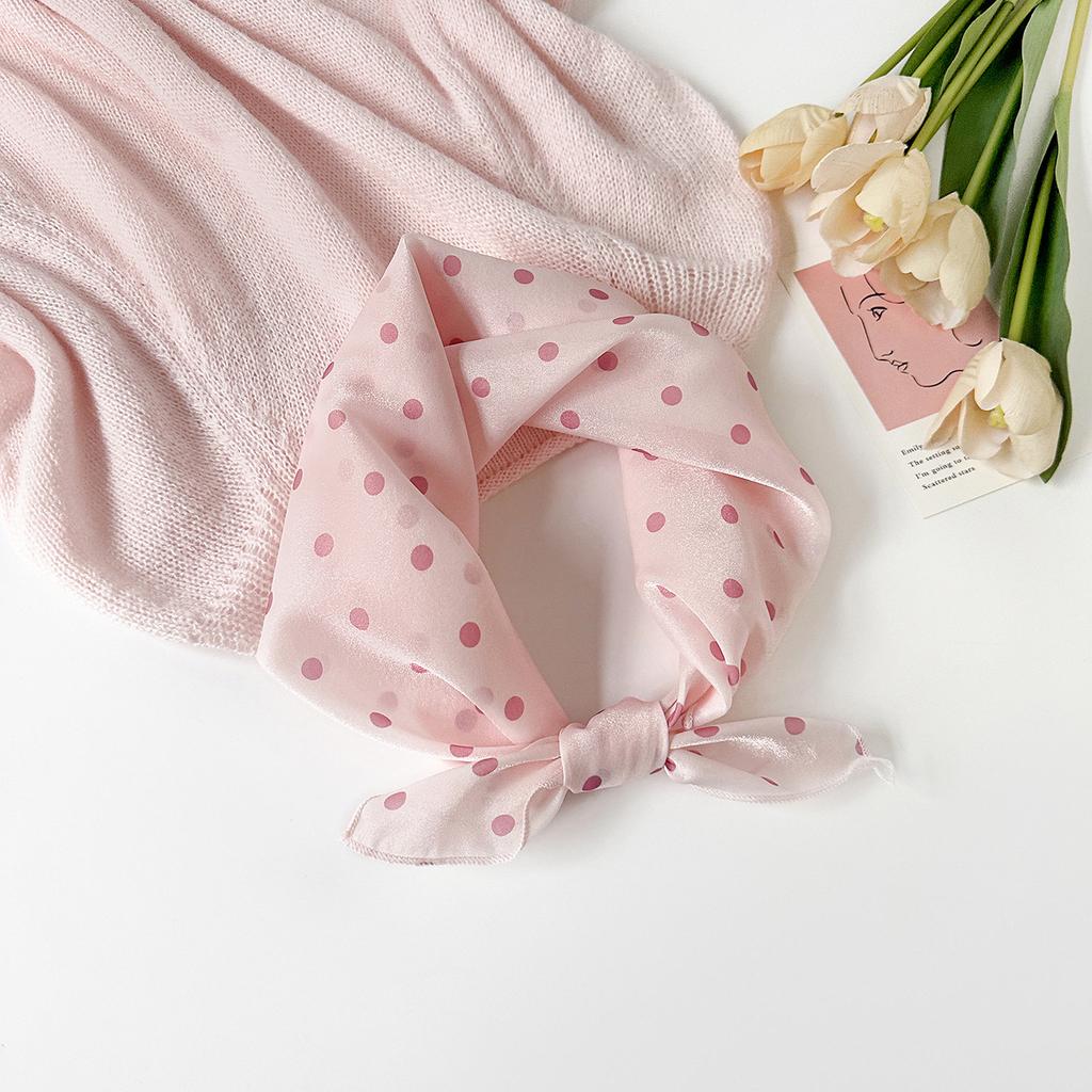 Fresh and Sweet Polka Dot Small Square Scarf Women's Organza Silk Scarf Korean Version Versatile Age-reducing Scarf Headband Headscarf Decoration
