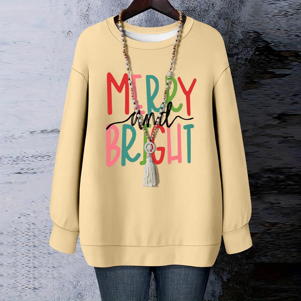 Ladies' Christmas Printed Round Neck Long Sleeved T-shirt Sweatshirt Top