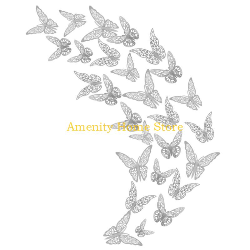 F26C 36 Pcs Hollow 3D Three-dimensional for Butterfly Wall Sticker Elegant Paper Wall Decal Artistic Stickers Home Wall Decor