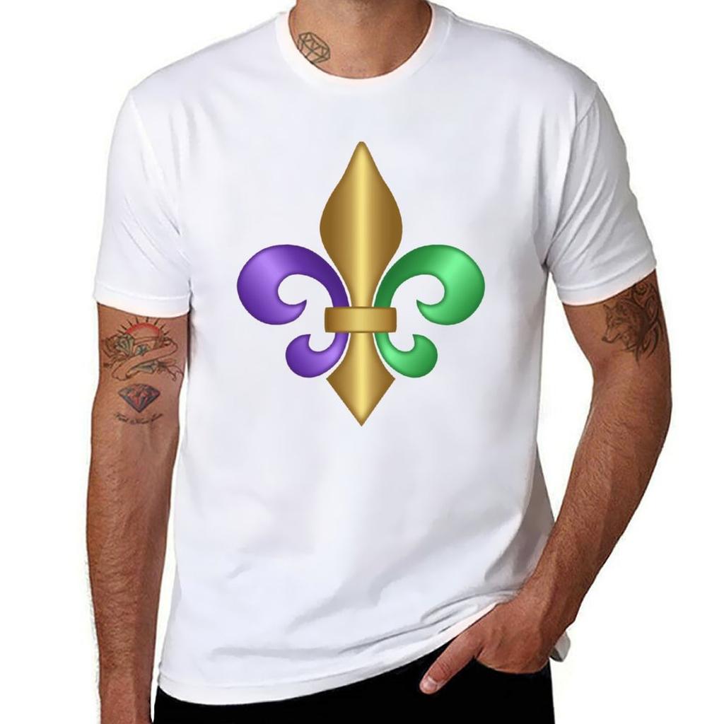 Purple Green And Gold Fleurdelis Symbol Tshirt Comfortable Workout Short Sleeve Shirt