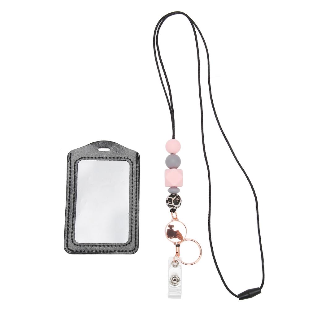 Silicone Retractable Beaded Lanyard with Transparent ID Holder Multi Purpose Badge Holder for Studen