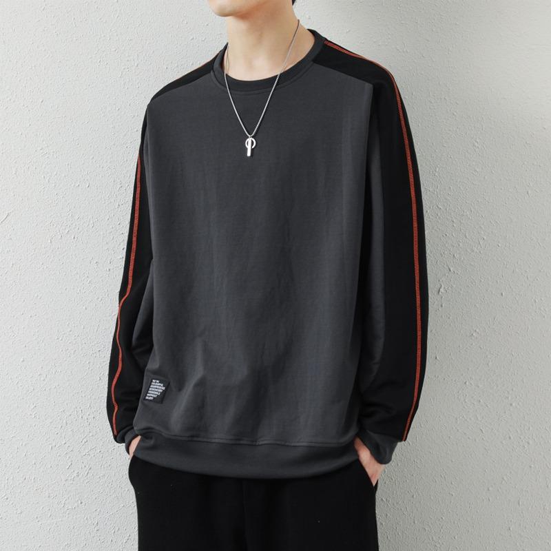 Frühling Herbst Rundhals Patchwork Locker All-Match Sweatshirt Männlich Lässig Mode Pullover Unterteil Top Männer