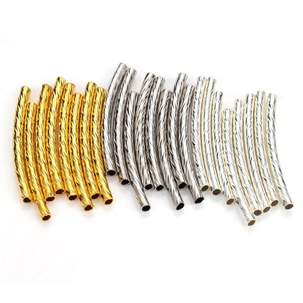 100pcs Stripe Copper Curved Tube Spacer Beads Connector for Bracelet DIY Jewelry Making Components Necklace Accessories 25-30mm