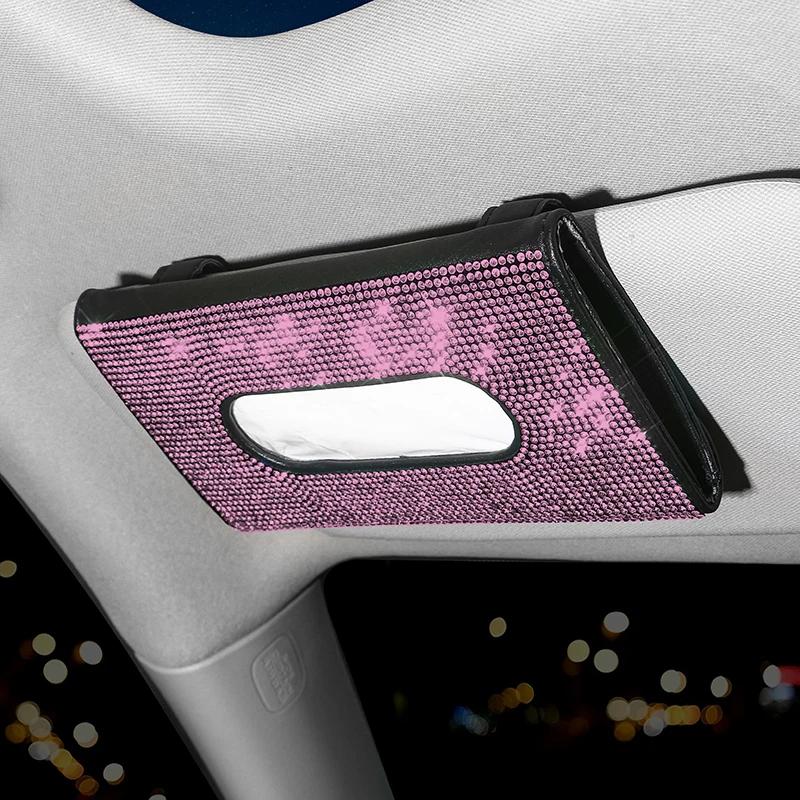 Kristall Auto Taschentuchhalter Handtuch Auto Sonnenblende Taschentuchbox Auto Aufbewahrung Autozubehör Diamant Auto Innenraumzubehör für Frau
