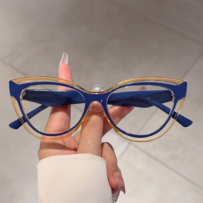 Hollowed Cat Eye Glasses Women Stylish Blue Light Blocking Eyewear Trendy Fashion Brand Design Patchwork Eyeglasses