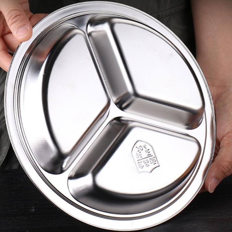 3 Compartment Stainless Steel Round Plate For Food Separation Space Saving Serving Dish Kitchen Dining Accessories