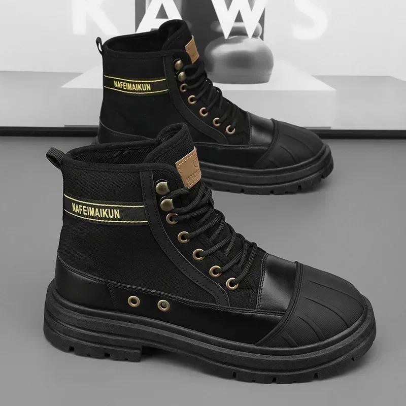 Men's Canvas Shoes Fashion Work Boots High Top Desert Boots Wear-resistant Men Boots Autumn Mens Platform Casual Shoes New Botas