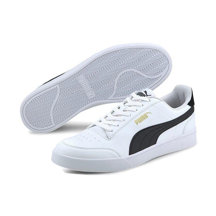 PUMA Shuffle Cow Split Leather Comfortable Breathable Low top Skateboard Shoes Unisex White Black 309668-03