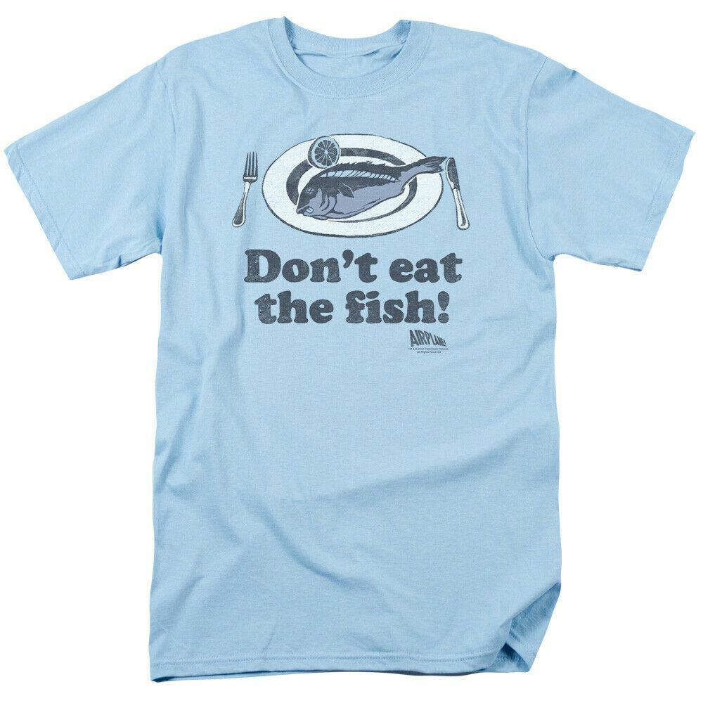 Airplane Dont Eat The Fish T Shirt Mens Licensed Classic Movie Light Blue XXL