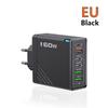 160W Multi-Port Fast Charger: 3 USB + 3 Type-C, EU/UK Plug, Compatible with Apple, Huawei, Xiaomi