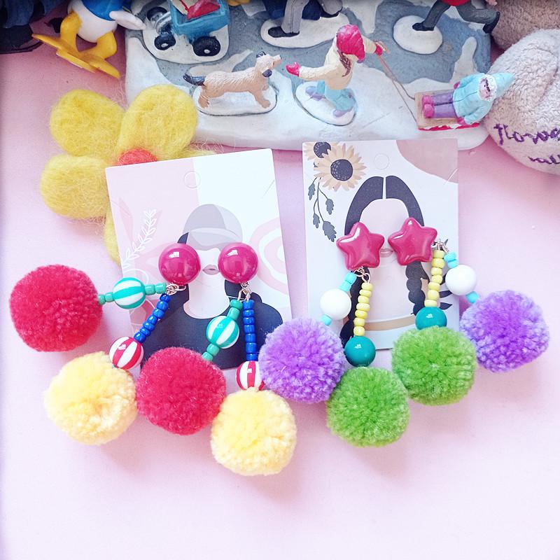 Herbst/Winter Übertriebene Woll-Ohrringe - Rot, Gelb, Lila Lange Schwanenhals Göttin Ohrclips für Frauen