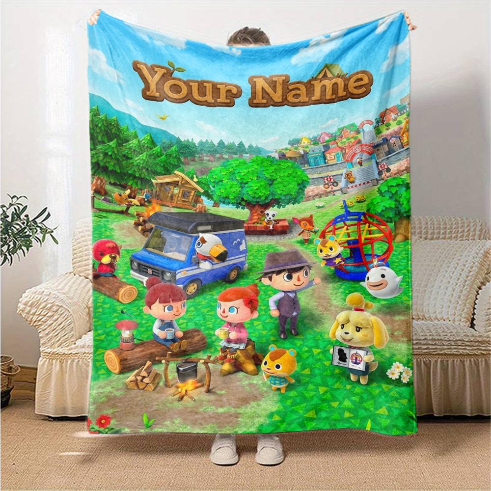 Name Custom Animal Crossing Anime Print Flannel Blanket High Quality Warm Comfortable Cover for All Seasons Perfect for Gifts Home Decor