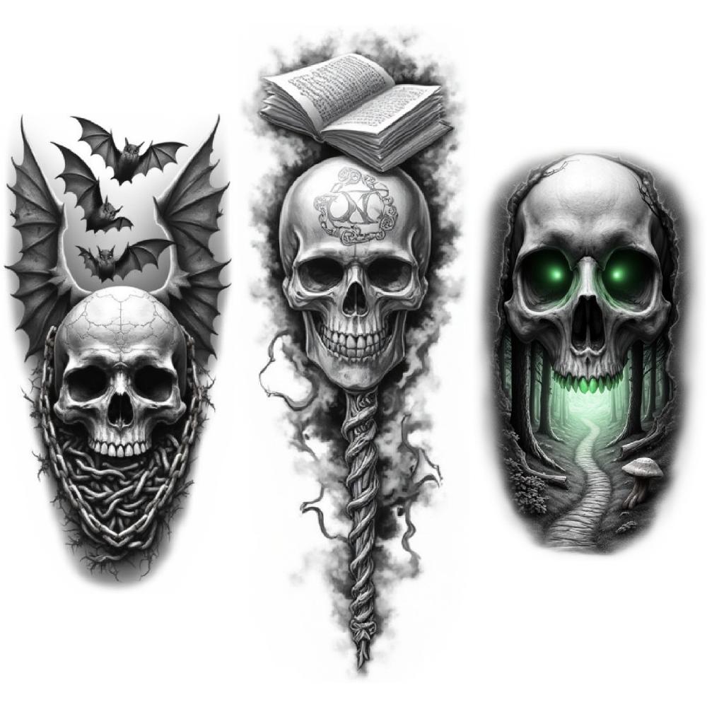 3pcs Temporary Tattoo Realistic Temporary Tattoos Wings Bats Skull For Men Women Arms