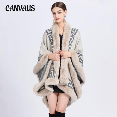 Winter dames sjaal cape bontkraag jacquard sjaal cape groot formaat gebreid vest losse jas