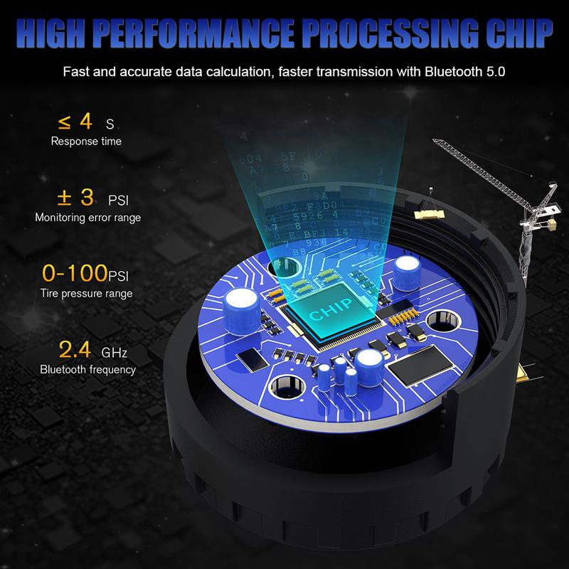 

Android/IOS TPMS Bluetooth 5.0 External Tire Pressure Monitoring System Car Tire Pressure Sensors Mobile Phone APP Display 2 Sensors