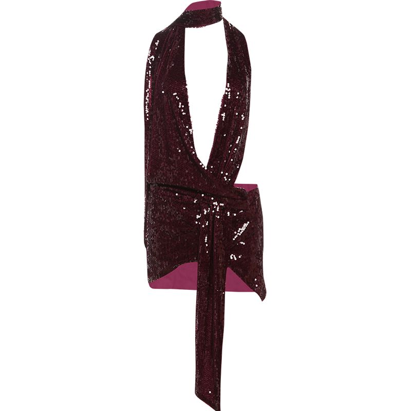 

# Sisjuly# Red Carpet Direct Hit Spotlight Focus Bling Shining Deep V Inspiration Sling Dress Short dress Women Red L