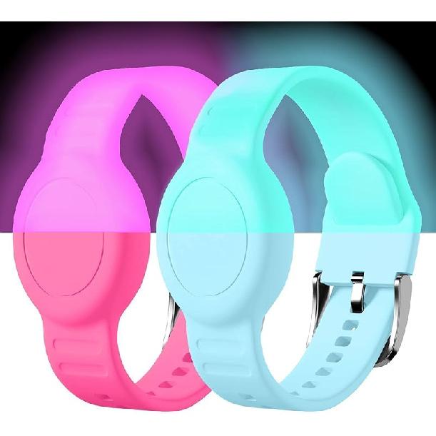 for AirTag Bracelet for Kids, Waterproof Cute Print for Air tag Holder for Kids with Soft Silicone Full Coverage Anti-Lost Hidden for Airtag