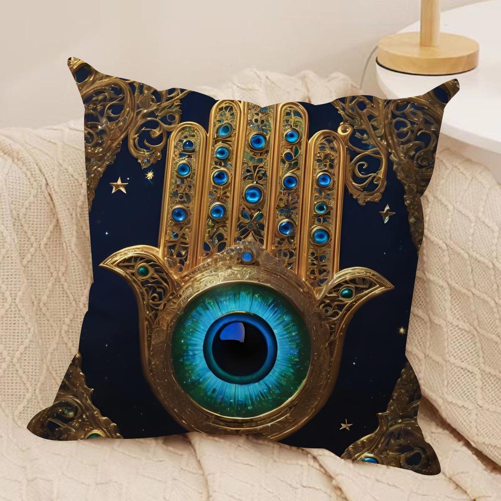 Klassieke Hamsa Kussensloop Zacht Pluche Stof Dubbelzijdig Bedrukt Bankkussenhoes voor Alle Seizoenen Woondecoratie Cadeau