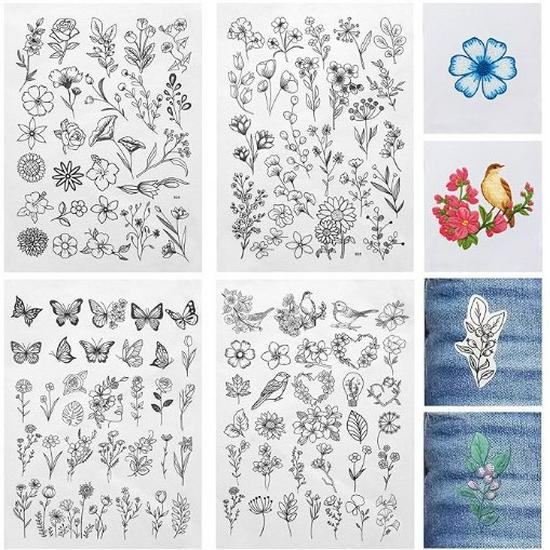 A4 Water-Soluble Adhesive Fabric for Easy-Tear DIY Embroidery with Printable Floral and Grass Patterns