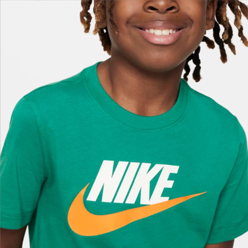 Nike T-Shirt Sportswear Logo Print Round Neck Short Sleeve Kids Tops Green DV2579-314