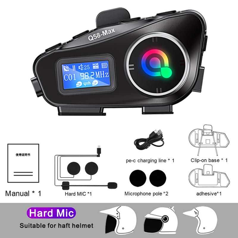 1/2pcs Motorcycle Helmet Intercom For 2 Riders 500M Interphone Motorbike Communicator Music Share with flashlight Headphone