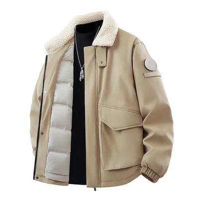 Winter Men's Lambhair Lapel Down Jacket, Thickened Warm and Cold Proof Jacket, 50% Grey Duck Down Winter Coat