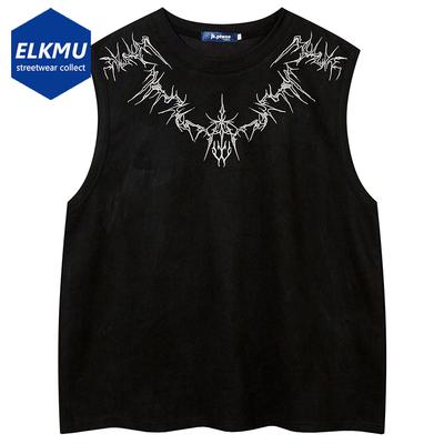 Regata de Camurça Vintage Y2K Bordado Colete Sem Mangas Camiseta Streetwear Hip Hop Solta Punk Gótico Tops Camisas