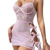 Sensual Transparent Lace Splicing Lingerie With Thong And Thin Sleepwear Bow Backless Skirt Set Underwear