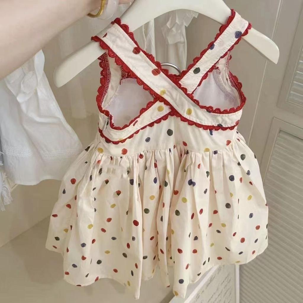 Cute Polka Dot Printed Sleeveless Suspender Dress Colorful Casual Summer Dress for Infant Girls Daily Wear