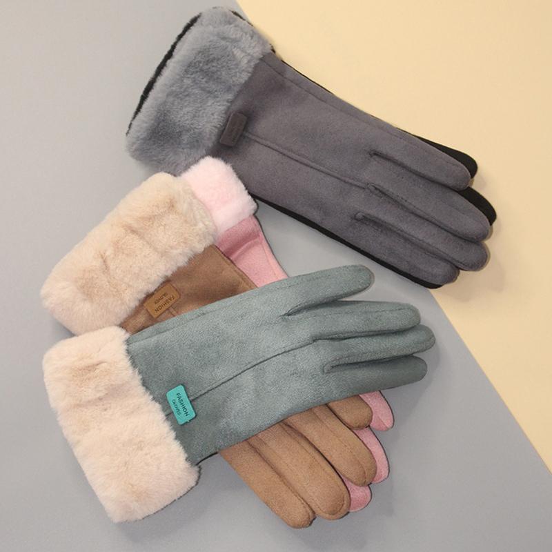 Women Autumn Winter Thick Plush Gloves Cute Furry Warm Mitts Full Finger Touchscreen Mittens Outdoor Sport Female Gloves