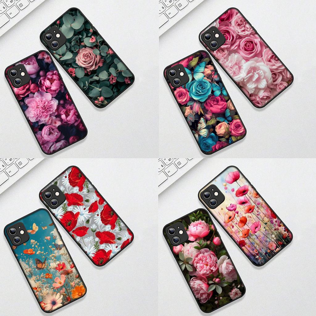 Cover for Xiaomi Redmi Note 12 11 10 A3 Pro 10A 10C 12C Note12 5G 4G Casing Silicone Phone Case Poppy Flower Bloom Rose
