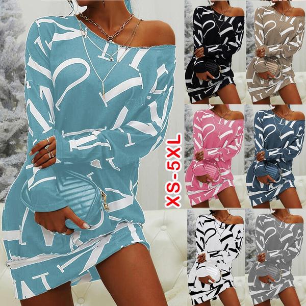 

Женское модное весенне-осеннее свободное платье больших размеров с круглым вырезом и буквенным принтом с длинными рукавами S белый