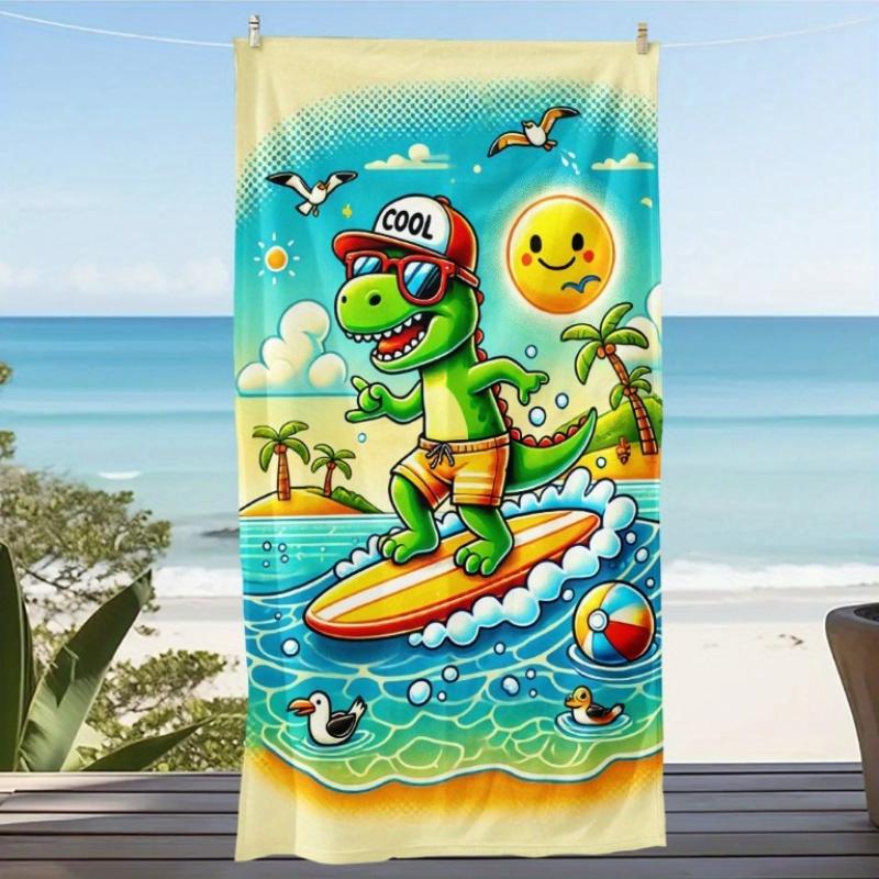

1pc of Stylish Dinosaur-Themed Beach Towel,Great for Beach And Pool Use,Featuring a Cartoon Dinosaur Design with a Surfing Motif W40*H60(CM)