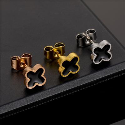 Fashion Popular Titanium Steel Four-Leaf Clover Oil Drop Earrings Fashion Ear Rod Ear Bone Studs