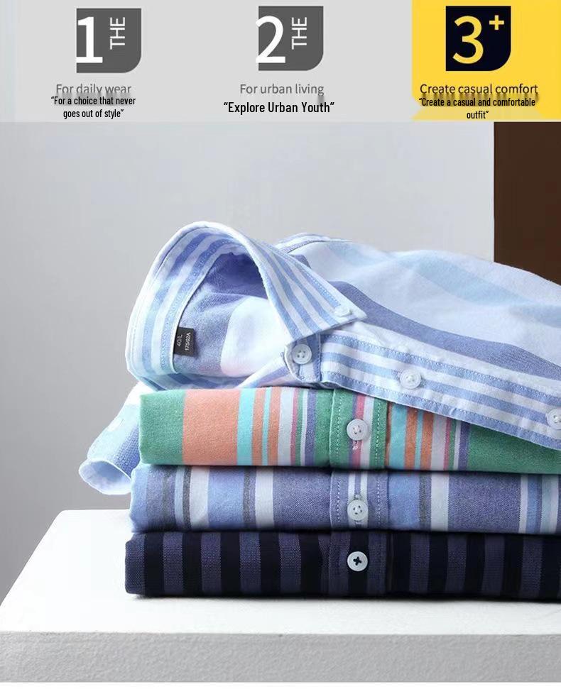 Męska koszula bawełniana w paski z długim rękawem - Casualowa moda tkanina Oxford