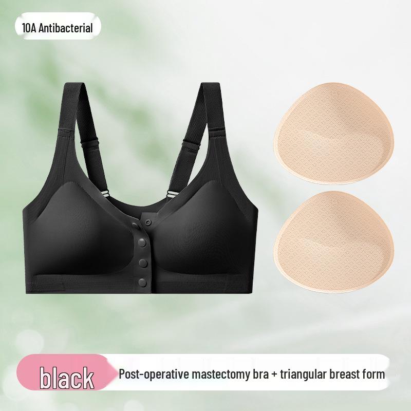 Cross-border Antibacterial Mastectomy Prosthesis Bra with Fake Breast Pads, Seamless Front Closure, for Post-Op and Reduction Support.