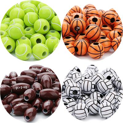 50 Stück/Los 12mm Acrylperlen Basketball Tennis Rugby Volleyball Spacer Perlen für DIY Armbänder Schmuckherstellung Großhandel Sportlich