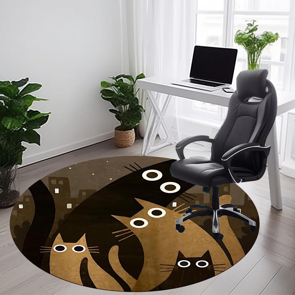 1PCNight Cats Office Round Area Rug,  Mat Suitable For Office, Under Office Chairs Bedroom Living Room Home Decor, Room Deco