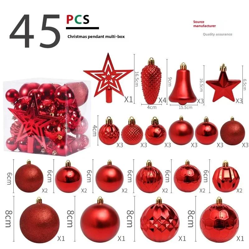 Hot 45PCS 4/6/8CM Tree Top Star Christmas Ball Christmas Tree Pendant Set Pack 2025 New Year Navidad Gifts Christmas Decoration