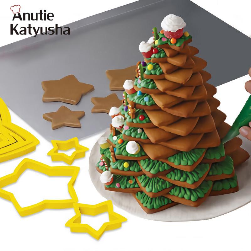 6 Teile/satz Weihnachten Baum Backen Fondant Keks Form Blume/Herz/Sterne Form Cookie Cutter Form Kuchen Dekorieren Backformen