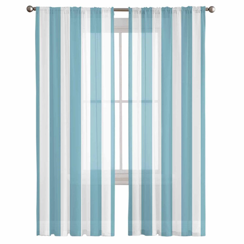 Gestreifte Cyanfarbene Transparente Vorhänge Moderner Gazevorhang für Wohnzimmer Schlafzimmer Voile-Garnvorhänge