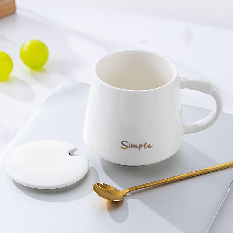 Large Ceramic Coffee Mug with Lid and Spoon