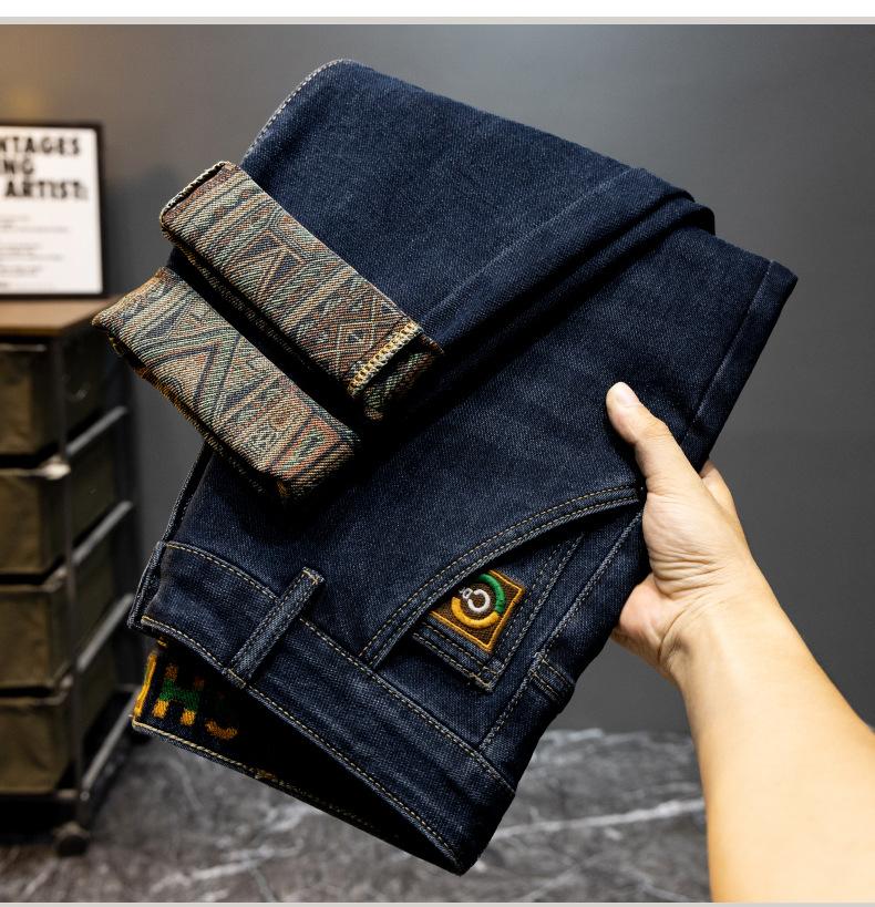 2025 осень-зима новые мужские джинсы модные мужские брюки флисовые утолщенные универсальные узкие прямые джинсы 28